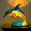 Yousheng Stained Glass Animal Table Lamp Battery Operated Vintage Animal Night Light Home Office Bedroom Kids Room Bedside Desk Lamp
