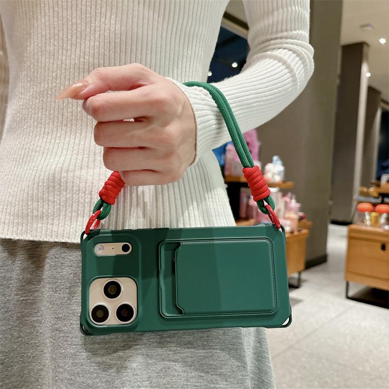 Короткий шнурок-ремешок Чехол для телефона Для iPhone 17 Air 16 15 14 Plus 13 12 Mini 11 Pro Max X XR XS Max Держатель для карт Кошелек Мягкий чехол из ТПУ