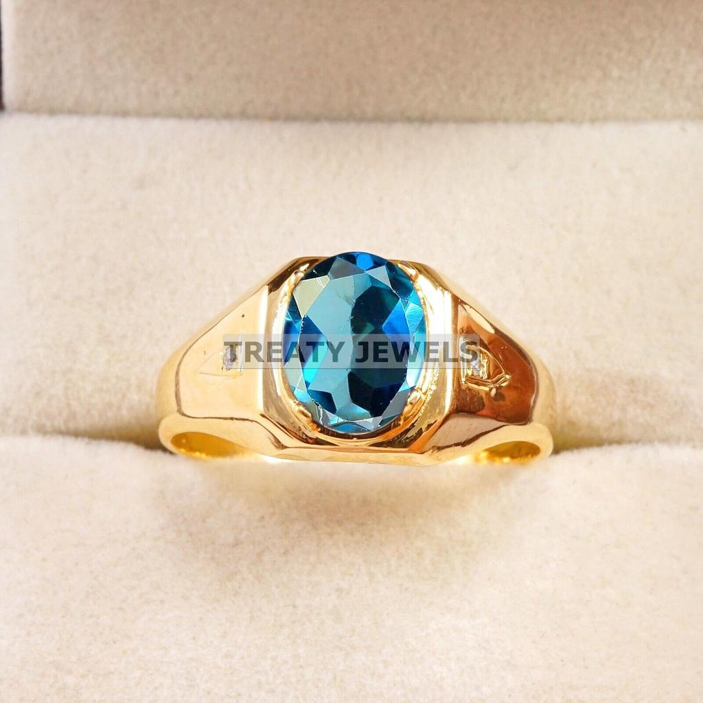 London Blue Topaz Oval With 925 Silver Sterling Gold Plated Ring For Men's #B231 JL375675983952