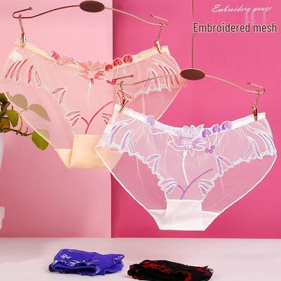 Женские кружевные трусики-треугольники большого размера с вышивкой из сетки