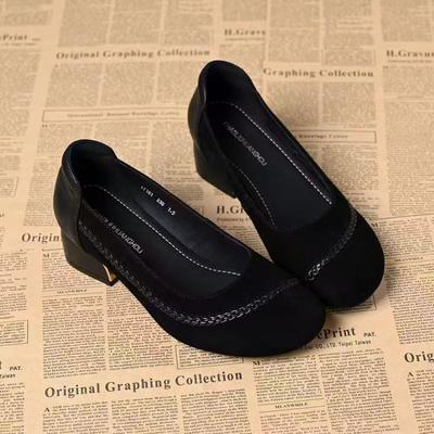 Ретро супер мягкая кожа толстый каблук туфли женские весна и осень мягкая кожа низкий каблук легкий вырез одинарные туфли круглый носок туфли бини