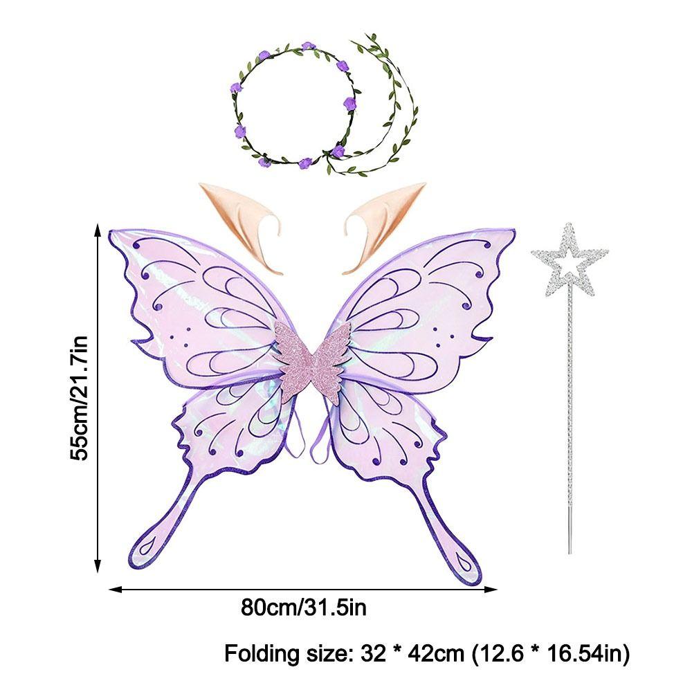 4Pcs Floral Garland Headband Butterfly Wings Set Hollow Mesh Sparkling Angel Wings Women Girls