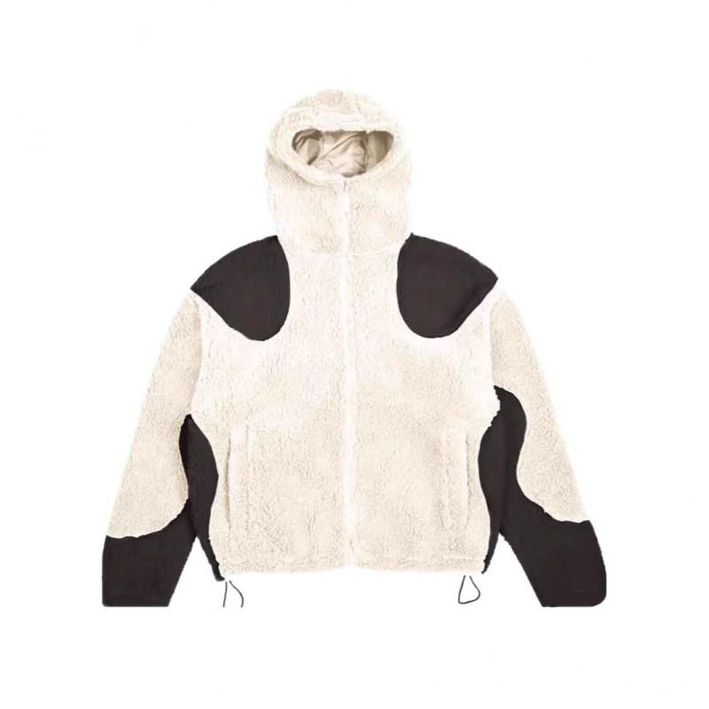 Unisex Streetwear Hooded Zip-Up Sweatshirt With 3D Print Patchwork Design Loose Fit Cotton Blend