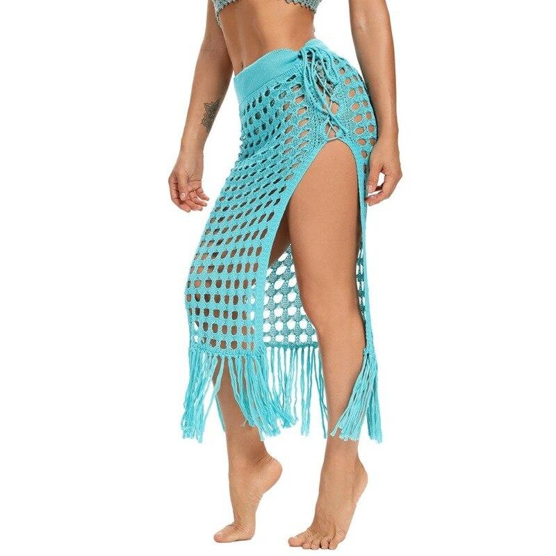 Сексуальная вязаная юбка в пляжном стиле, женские летние юбки с высоким разрезом, белая юбка с бахромой Y2k, женская вечеринка, женский наряд 22299