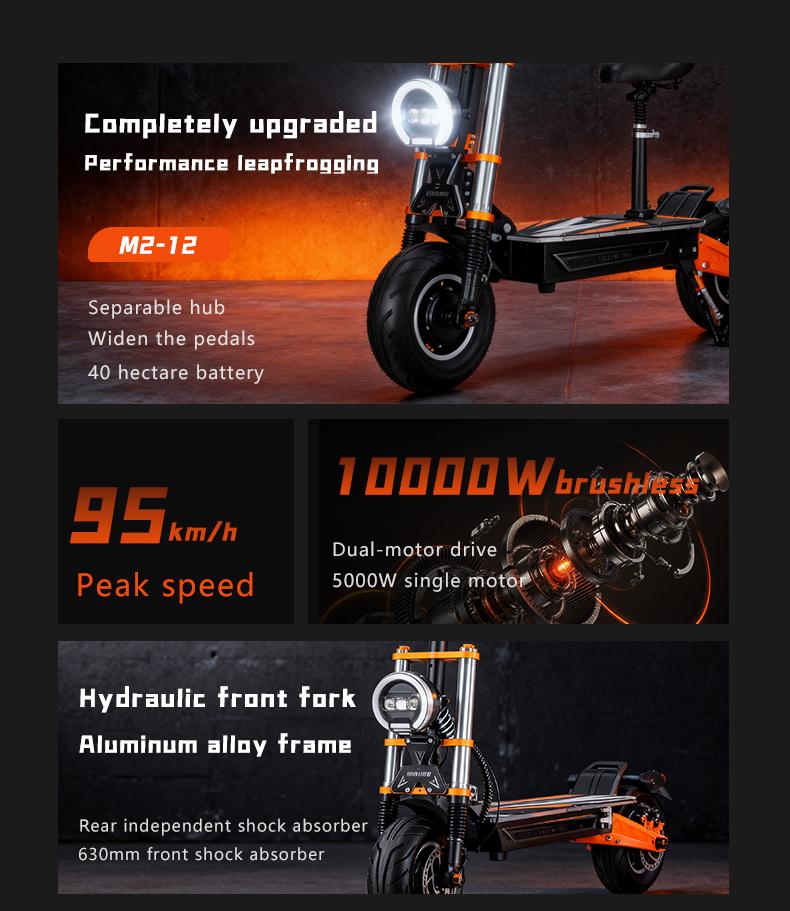 BOYUEDA M2 Electric Scooter – 5000W Dual Motors (10000W Peak)  72V 40Ah 12-inch Tires Hydraulic Brakes