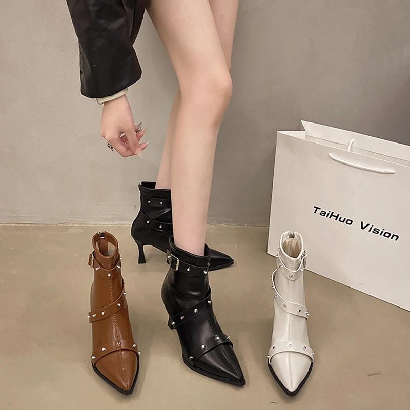 Новые модные однотонные туфли с острым носком, удобные и универсальные, на шпильке, зимние, темпераментные, верхняя одежда, женские сапоги