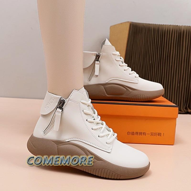 Woman 2024 New Ankle Boots Spring Autumn Short Boots PU Leather Casual Shoes Retro Platform Sneakers Female Footwear Botas Mujer