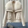 Winter Fox Fur Grass Jacket Women's Short Thicken Warm Parker Overcoat Female Zipper Motorcycle Jackets
