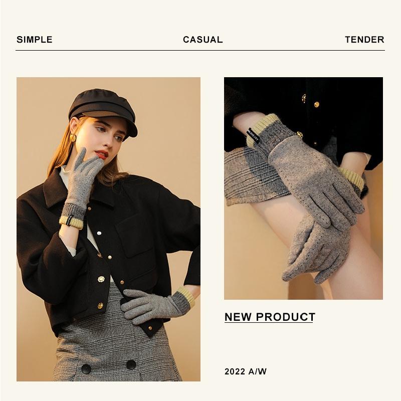 Зимние кашемировые перчатки для женщин, ветрозащитные плюшевые и теплые вязаные перчатки на запястье с сенсорным экраном