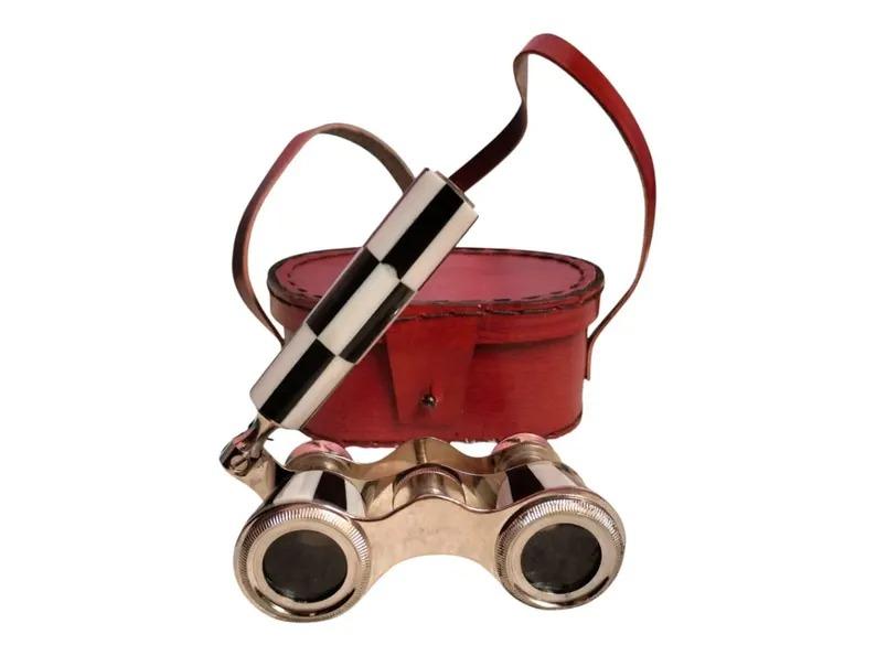 Antique Brass Opera Glasses with Leather Case - Victorian Style