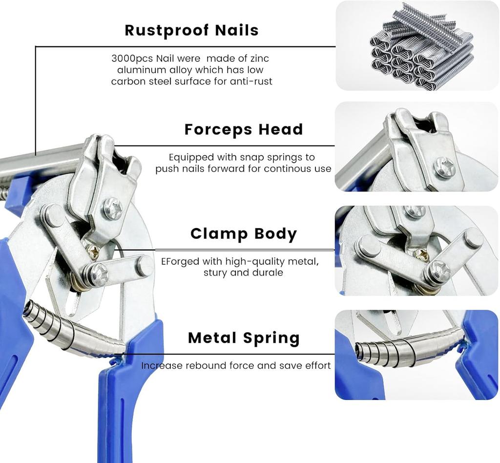 Hog Ring Plier Tool/ 600pcs M Clips Staples Chicken Mesh Cage Wire Fencing Caged clamp Ring Plier Fencing Manual Plier Universal