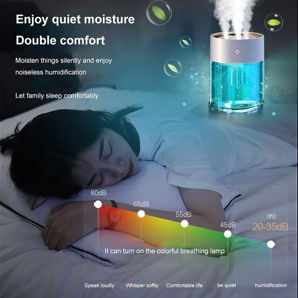 2000ML 3 Holes USB Air Humidifier Essential Oil Aromatherapy Cool Mist Maker Air Purifier with LED Romantic Light