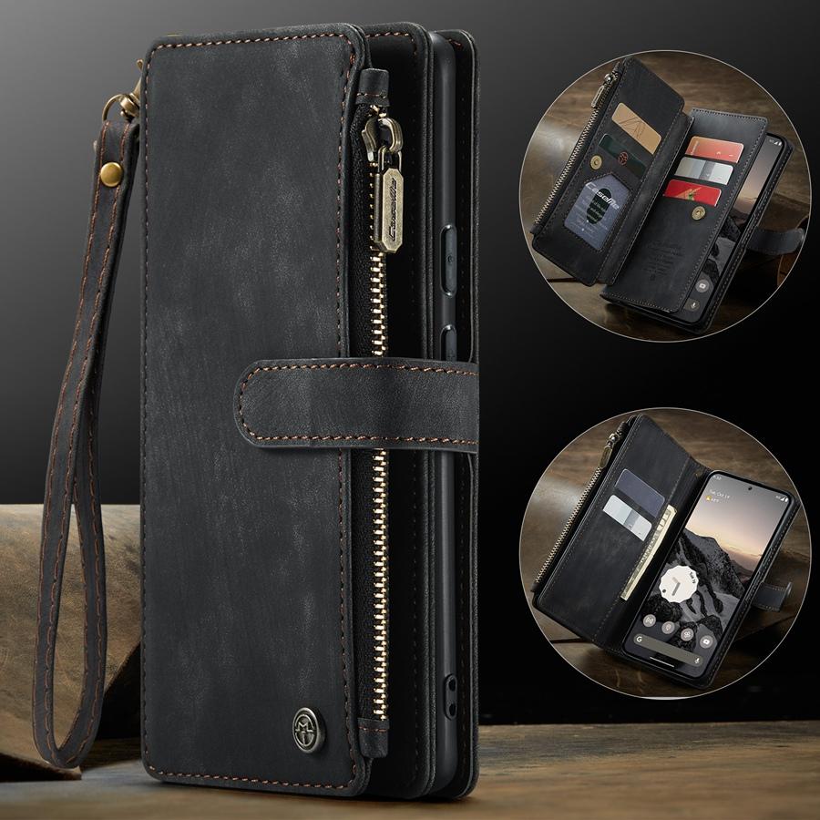 Large Capacity Multi-Card Zipper Wallet Phone Case with Hand Strap for Google Pixel 9 8 Pro Pixel 8a 7a Redmi Note 10 9 Pro Coin Pocket Phone Bag