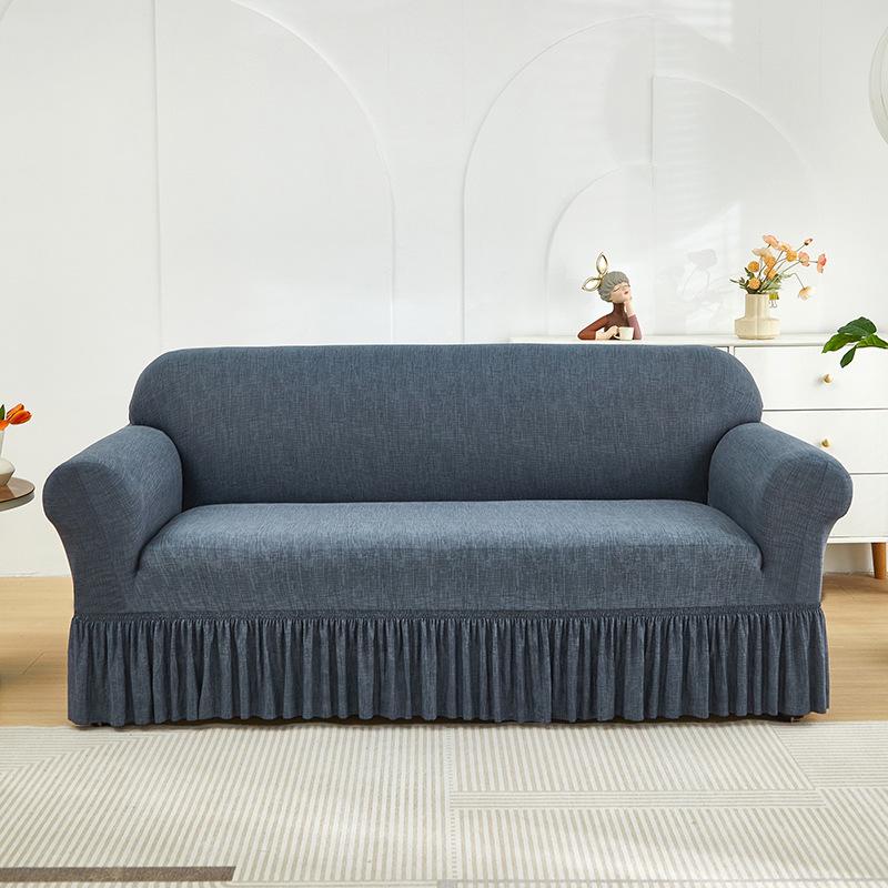 One Piece Stretchy Sofa Protector Non Skid Sofa Fitted Cover With Pleated Skirt Geometry Couch Protector For Sleeping Room Study Lounge House Decor