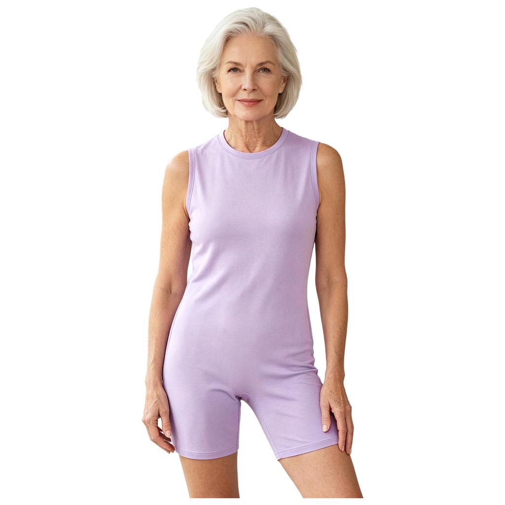Sleeveless Back Zipper Short Bottoms Jumpsuit for Men Round Neck Adaptive Nursing Pajamas Bodysuit Special Needs Clothes