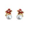 Light luxury high-end sense exquisite flower red earrings niche design temperament pearl stud earrings versatile fashion earrings