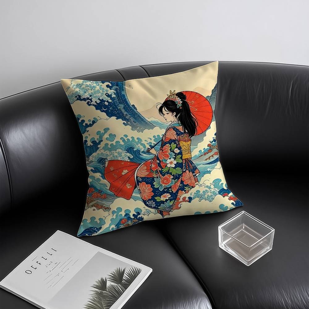 Japanese Ocean Day Pillow Case Anti-dustmite Invisible Zipper Sofa Bed