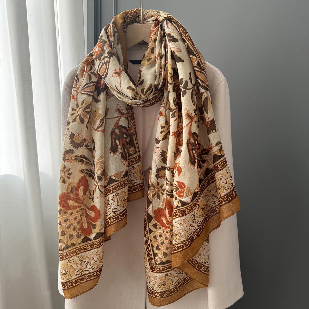 Хлопково-льняной шарф для женщин 180x90см Дышащий и мягкий Теплая осенне-зимняя шаль