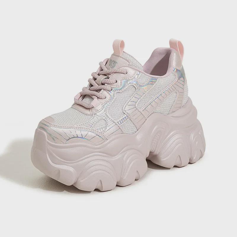 Женские сетчатые туфли Dad Shoes 2025 года на толстой подошве, с увеличенным ростом и универсальным повседневным дизайном