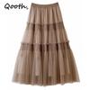 Женская юбка А-силуэта с оборками из тюля, широким подолом, средней длины, на резинке, повседневная юбка QT2647
