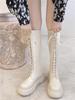 Ботинки Женские Ботинки Рыцаря 2025 Осень и Зима Новые Белые Ботинки на Платформе Толстые Ноги Шнуровка Высокие Ботинки Мартин