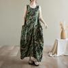 Без рукавов Плюс размер Хлопок винтажный цветочный новый в платьях для женщин повседневный свободный длинный летний платье