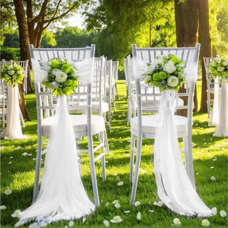 Wedding Chair Sashes Tulle Wedding Aisle Back Side Decorations Sheer Tulle Fabric For Wedding Props