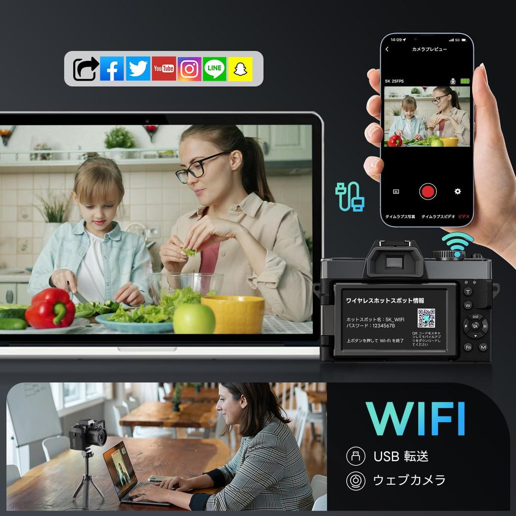 NBD 5K 64MP Digital Camera with Autofocus and 16x Black Zoom,