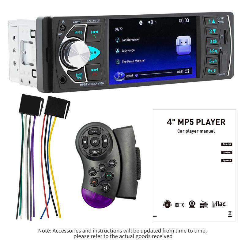 1 Din Car Radio Bluetooth 5.0, LHD Steering Wheel Remote, FLAC Audio Reversing Cam-Input, 7 Color Lights USB/TF/MP5 Player 4022D