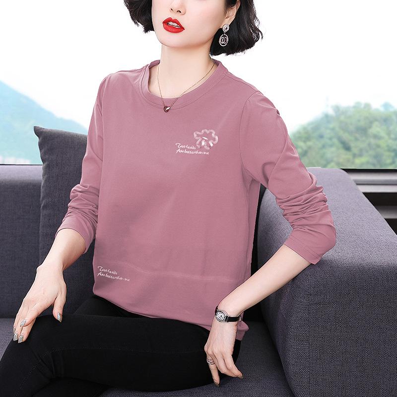 2023 Spring & Autumn Round Neck Long Sleeve Pullover Tops for Middle-Aged Women