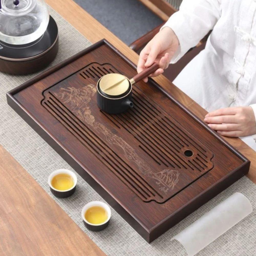 Bamboo Tea Drainage Board Detachable Tea Serving Tray Rectangular Chinese Kungfu Tea Tray Office