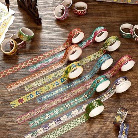YUBBAEX 20-volume set Chinese-style masking tape floral patterngeometric pattern washi gold foil decoration DIY crafts bullet journal planner card