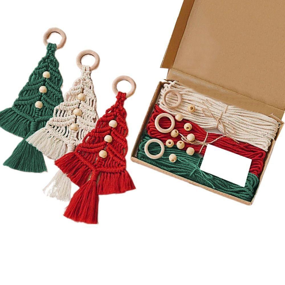 Богемный дизайн с кисточками, Рождественская елка, Макраме, Набор для DIY, Хлопковая веревка, Ручное плетение, Рождественский гобелен, Материал для упаковки, Красный/Зеленый/Белый