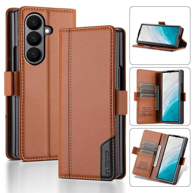Luxury Magnetic Anti-theft Brush Leather Wallet Card Slot Phone Case for Samsung Galaxy Z Fold 7 6 5 4 3 Purse Holder Cover Etui