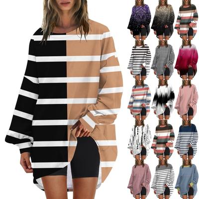 Женская негабаритная круглая толстовка с модным принтом, пуловер, туника с длинными рукавами, топы