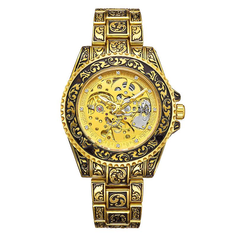 GUCAMEL новый стиль мужские модные полые ретро резные механические часы