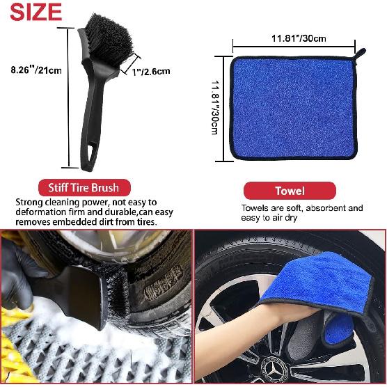 9Pcs Wheel Tire Brush Set - Cleaning Brushes For Wheels, Tires, Rims & Spokes