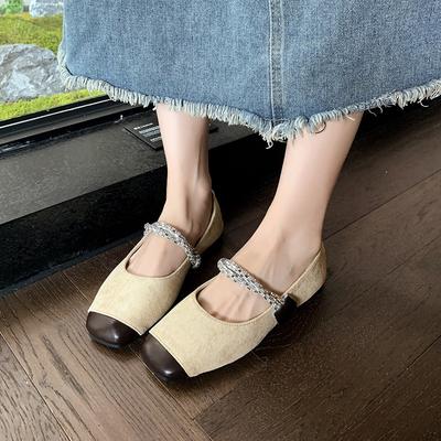 Французский темперамент, сочетание цветов, балетки, женские, 2025 осень, новые, жемчужная цепочка, универсальные, с ремешком Мэри Джейн