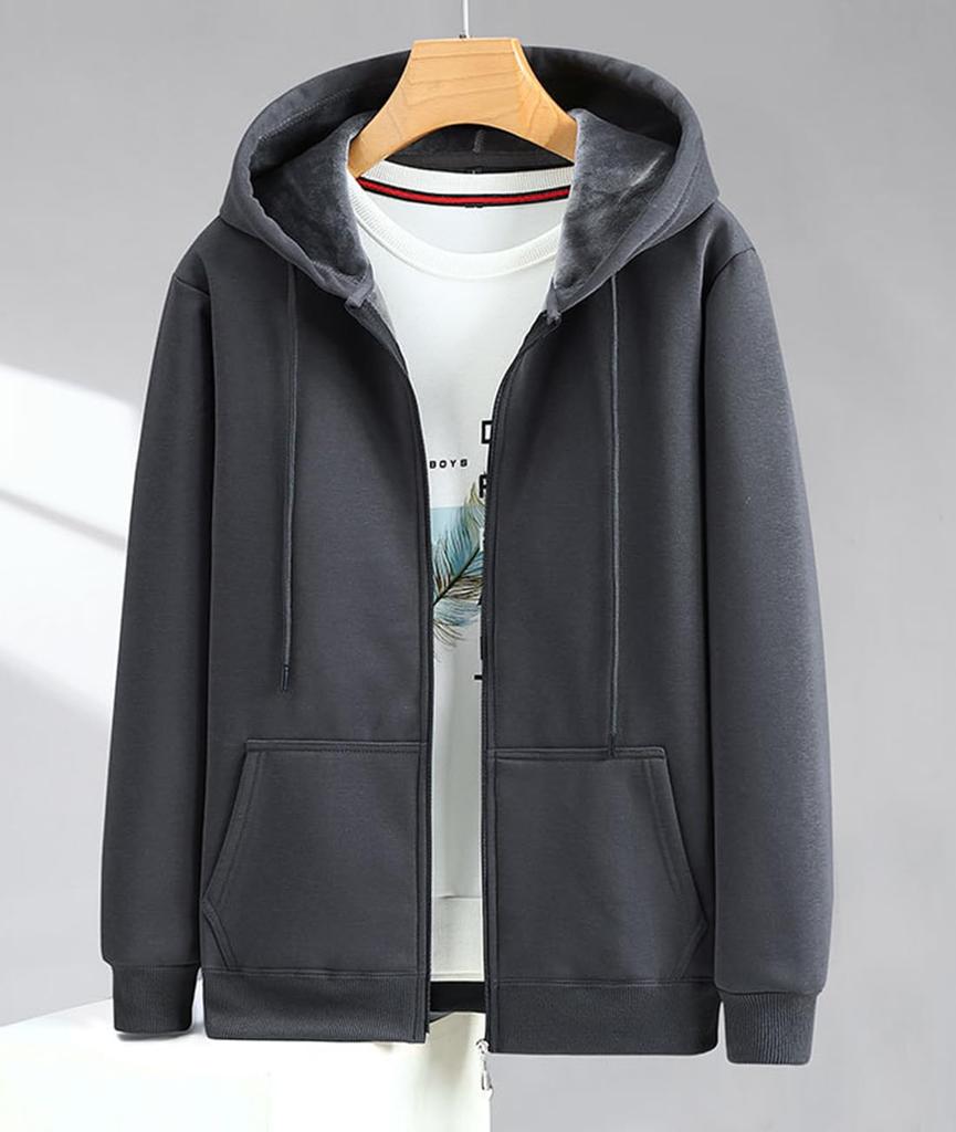 EASTEMPO Long Sleeve Loose Solid Plus Sizes Dark Women's Hoodie, Fall/Winter, Fleece-Lined, Zip-Up, Fit, Color, Stylish, (JP, Alphabet, L, Gray)