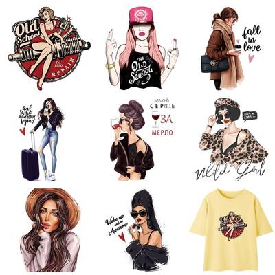 Красивые девушки гладить нашивки для одежды теплопередача винил ПВХ термогладильные наклейки на одежду для взрослых аппликация DIY