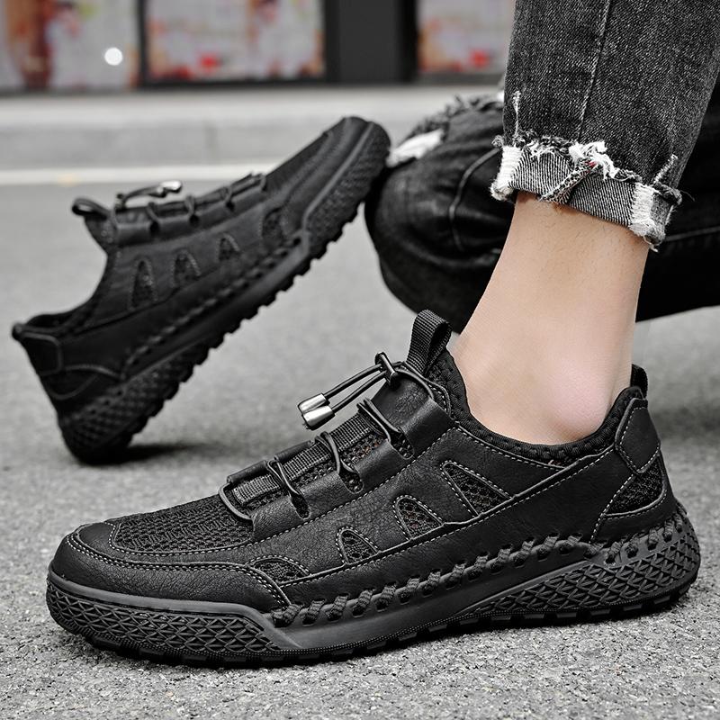 Летние мужские кроссовки для отдыха на открытом воздухе, дышащая сетка, повседневные туфли на плоской подошве, обувь для вождения, большой размер 39-46