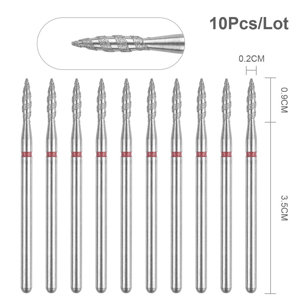10Pcs Tornado Diamond Nail Drill Bit for Nail Drill 3/32'' Manicure Milling Cutter Cuticle Rotary Burr Drill Accessories