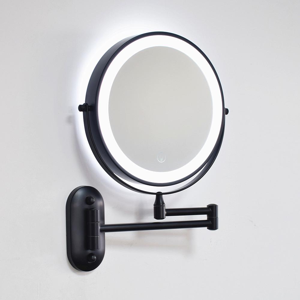8-Inch Double-Sided LED Makeup Mirror: Wall-Mounted, Folding, Retractable, Lighted, Magnifying, Rechargeable Bathroom Vanity Mirror.