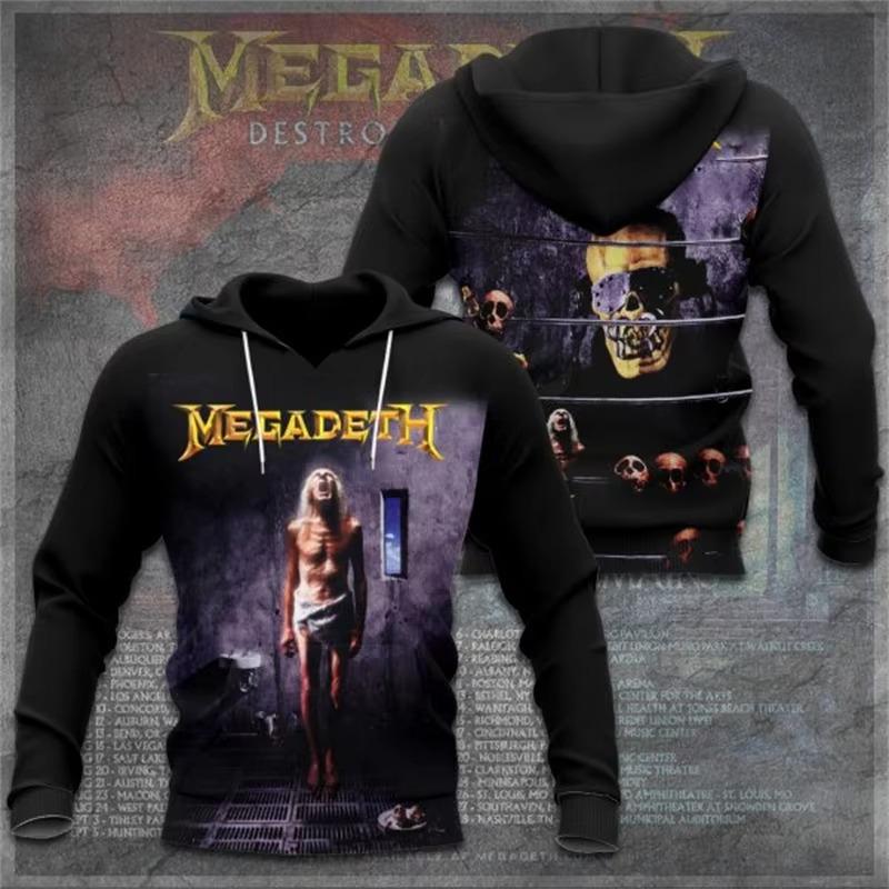 Rock Band Megadeth 3D-печать Худи Мужские Женские Мода Ретро y2k Графический Худи Толстовка Мужская Одежда Мужской Спортивный Костюм Подарок Фанату