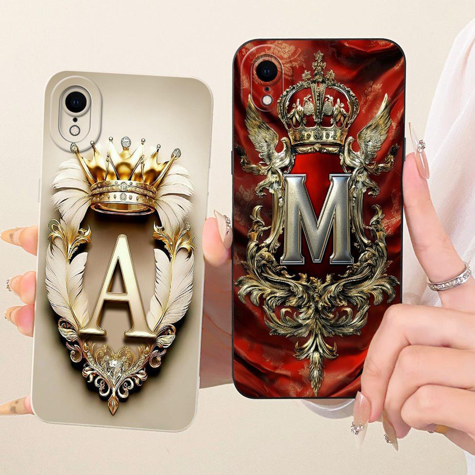 Для iPhone XR Чехол Cover Роскошный Буквы от A до Z Крутая Корона 2D Расписной Силиконовый Корпус Телефона A2107 A2108 A2105 A2106 A1984