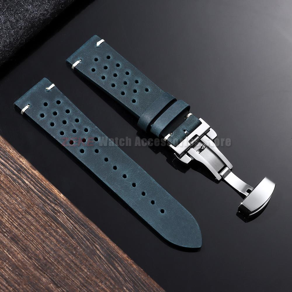 18mm 19mm 20mm 21mm 22mm 24mm Breathable Porous Watchbands Vintage Racing Leather Watch Strap for Seiko for Rolex Wristband Belt