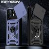 KEYSION Противоударный бронированный чехол для VIVO V60 Силикон+ПК Сдвижная защита объектива камеры Металлическое кольцо-подставка Чехол для телефона VIVO V60 5G