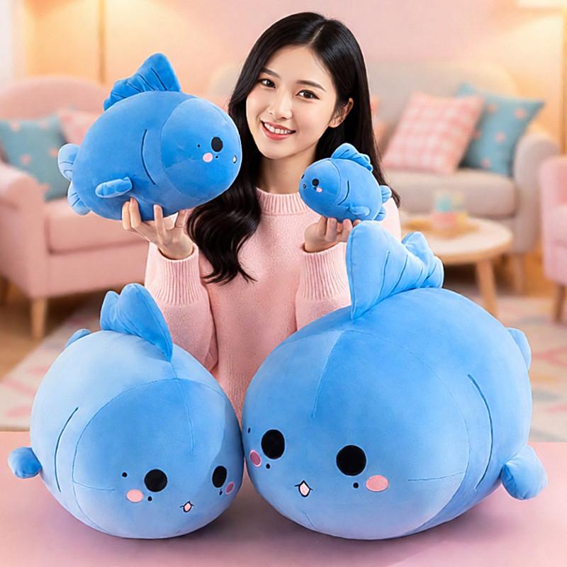 Cute Blue Fish Plush Toy Soft Stuffed Animal Gift For Kids And Teens