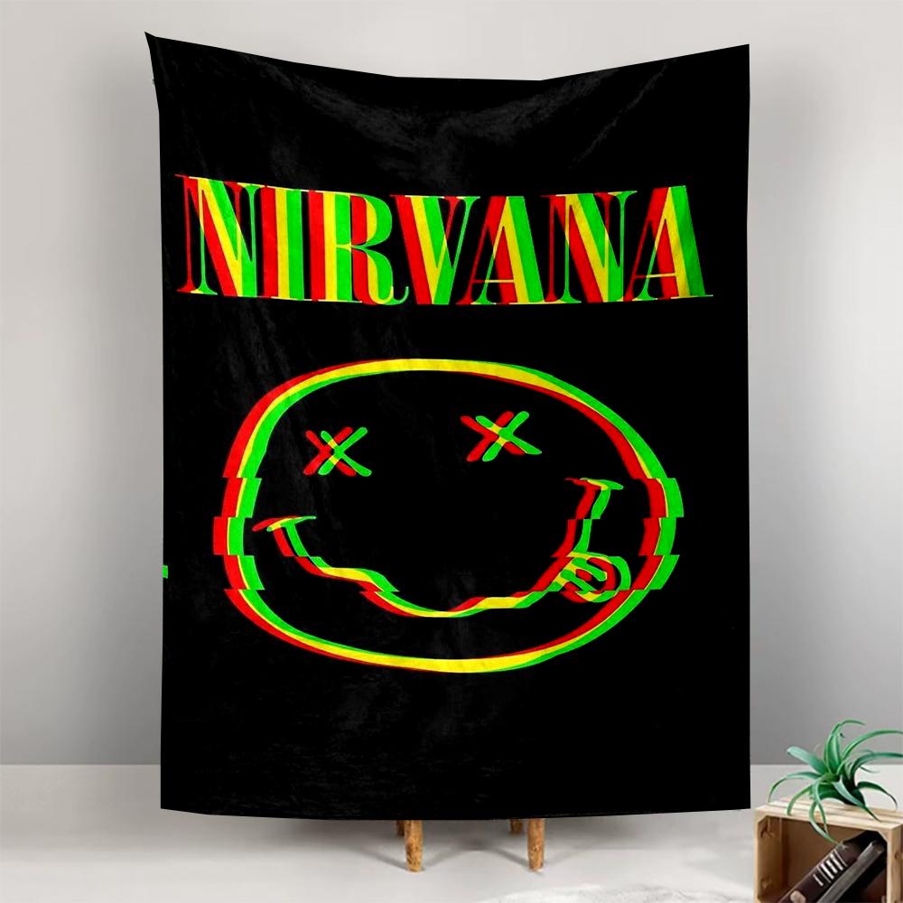 Nirvana Logo with Neon Smiley Design Patterned tapestry for bedroom and living room home decor
