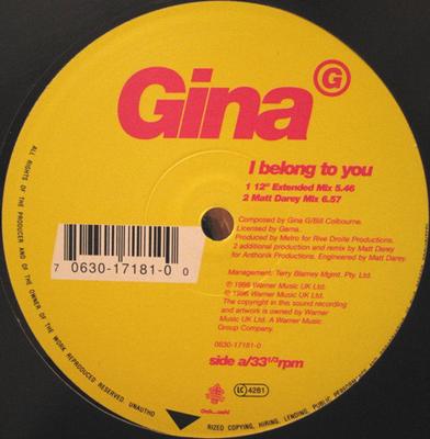 12-дюймовая пластинка GINA G - I Belong To You 0630171810 Eternal 1996 UK Dance & Electronica Б/у